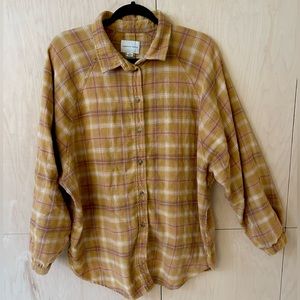 Yellow & Dusty Pink Plaid Flannel Button Down Shirt